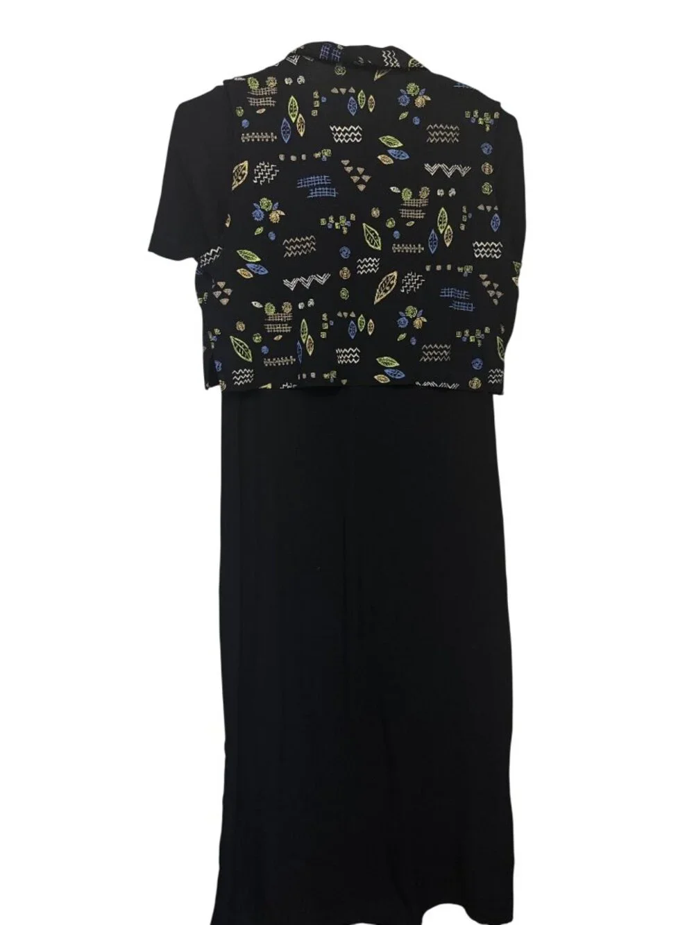 Notations Womens Black Midi Dress With Patterned Button Down Vest Size M - Picture 11 of 14